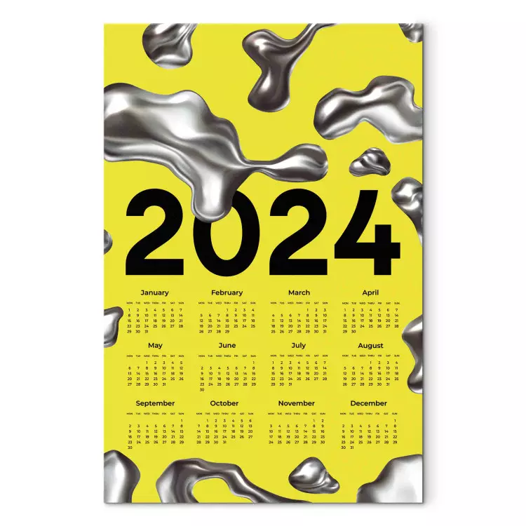 Canvas Print Calendar 2024 - Background With Silver Three-Dimensional Shapes