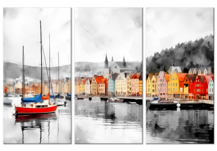 Canvas Print Bergen - Vibrant Norwegian City Port with Boats