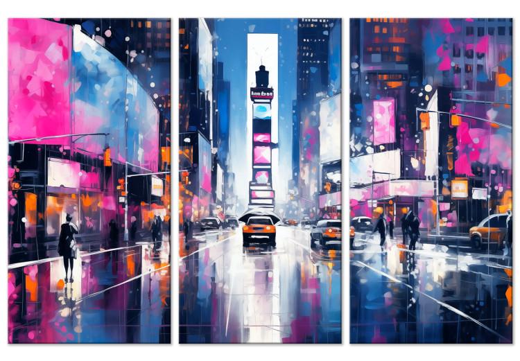 Canvas Print New York - Urban Lights Reflecting the Pink Shades of Night