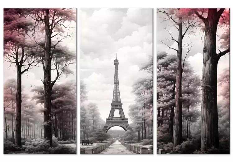 Canvas Print Paris - Urban Park and Eiffel Tower in Retro Shades