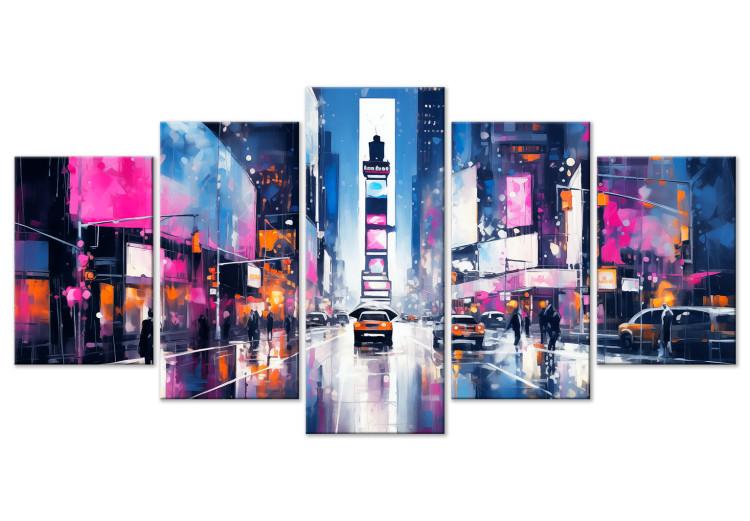 Canvas Print Neon Lights of New York - A Pink Panorama of Manhattan Architecture