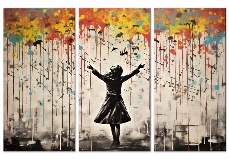 Canvas Print Singing in the Rain - Colorful Graffiti With a Woman in the Style of Banksy