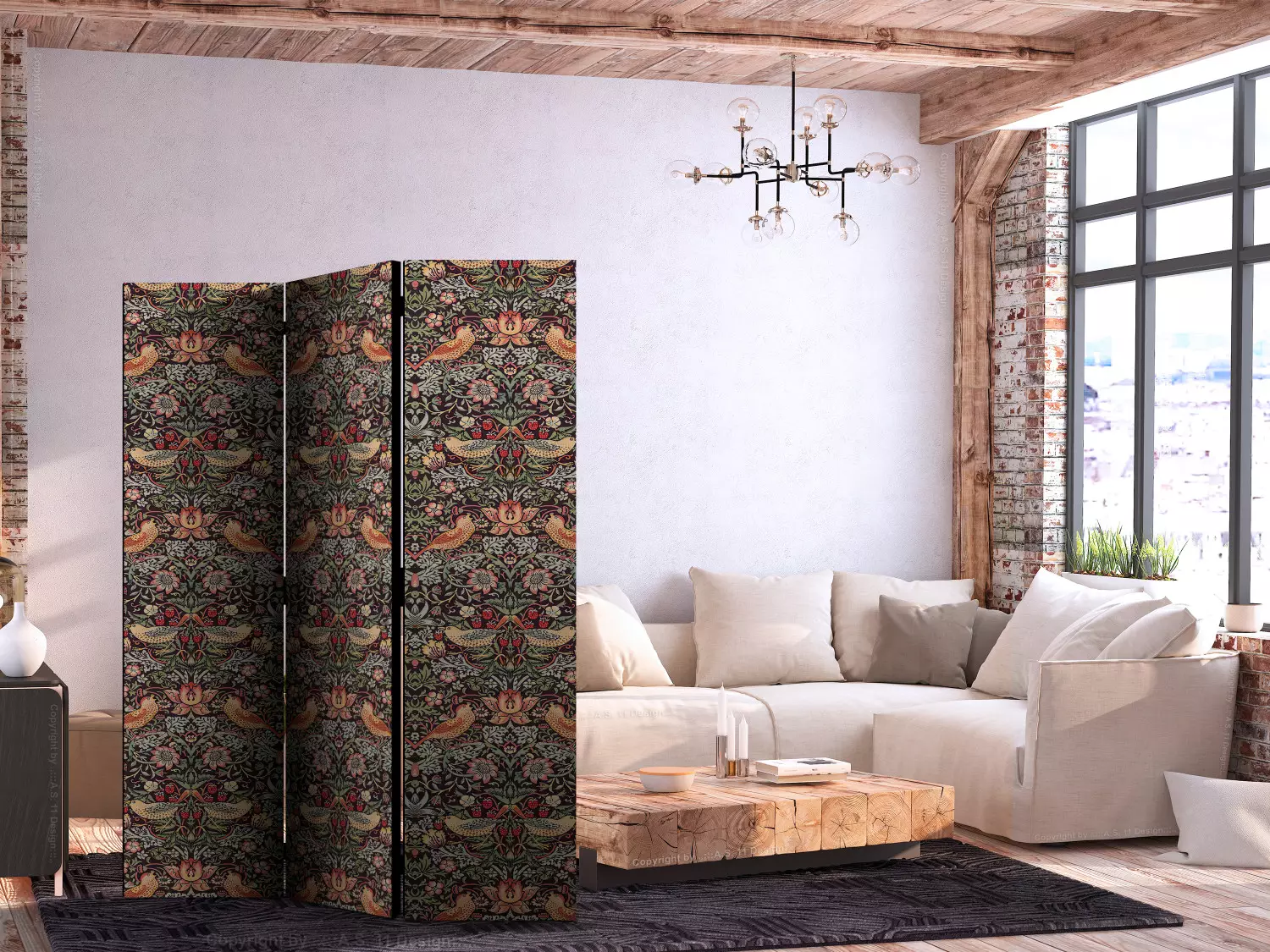 Room Separator Strawberry Thief Fine Ornaments Inspired by Nature Room Dividers bimago