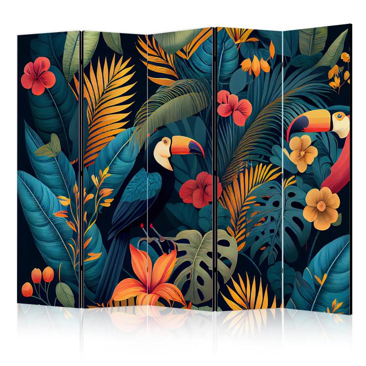 Room Divider Exotic Birds - Toucans Amidst Colorful Vegetation II [Room Dividers]