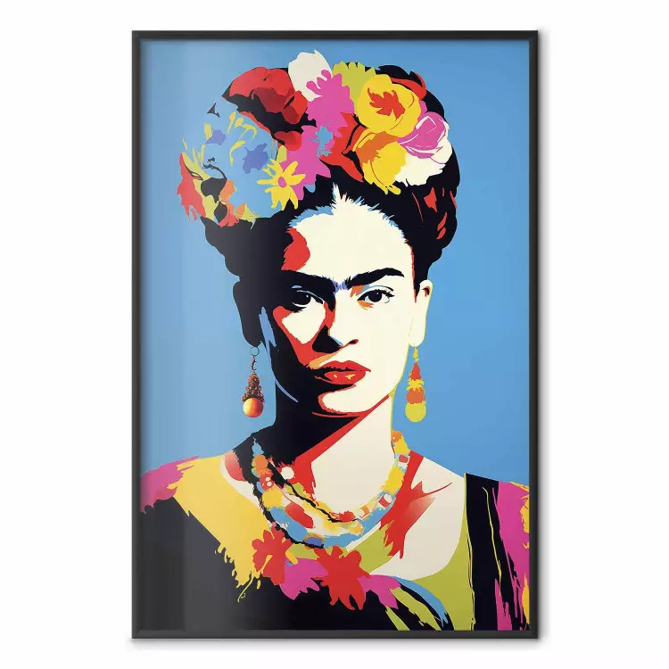 Blue Portrait - Frida Kahlo With Flowers in Her Hair in Pop-Art Style