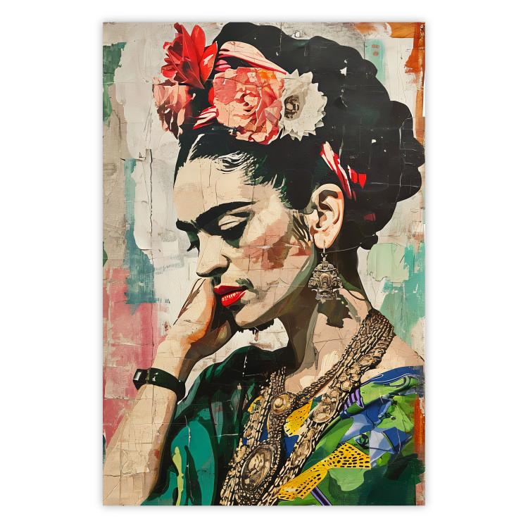 Poster Portrait in Profile - Frida Kahlo Against a Cracked Wall