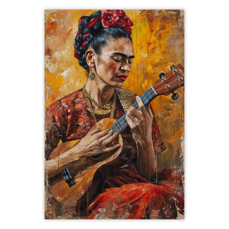 Poster Frida With Ukulele - A Portrait of the Artist Playing the Instrument