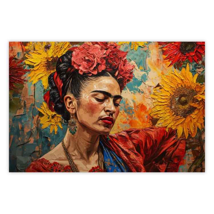 Poster Portrait of Frida - A Woman Against a Background of Sunflowers Inspired by Van Gogh