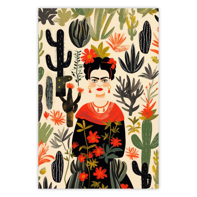 Poster Frida in the Desert - A Composition With the Painter and Cacti in the Background