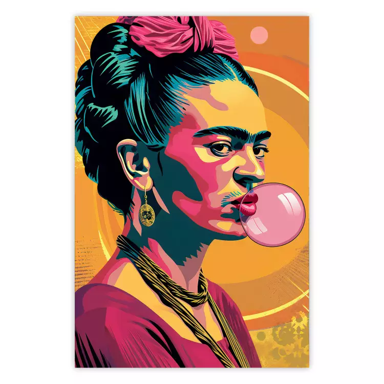 Frida Kahlo - Portrait of the Painter With Bubble Gum in Pop-Art Style