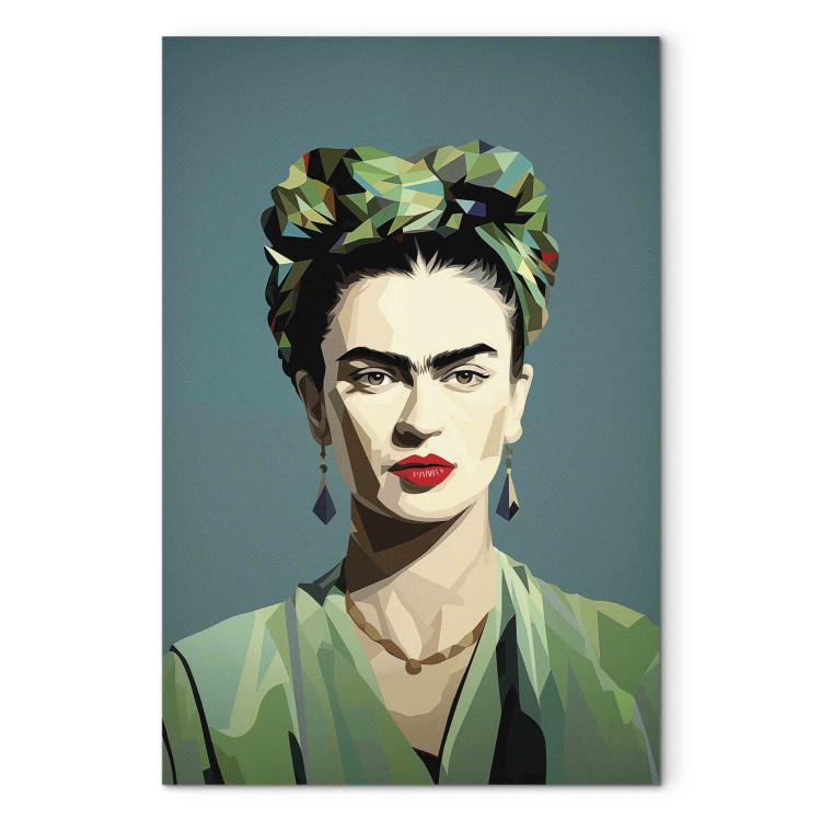 Large canvas print Frida Kahlo - Minimalist and Geometric Portrait on a Green Background [Large Format]