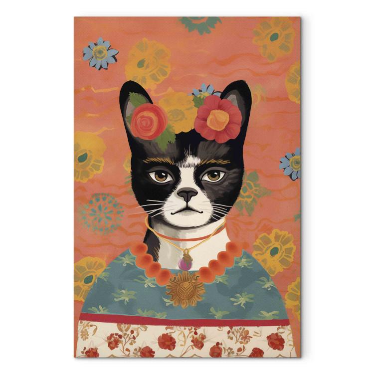 Large canvas print Animal Portrait - Cat With Flowers Inspired by Frida’s Image [Large Format]