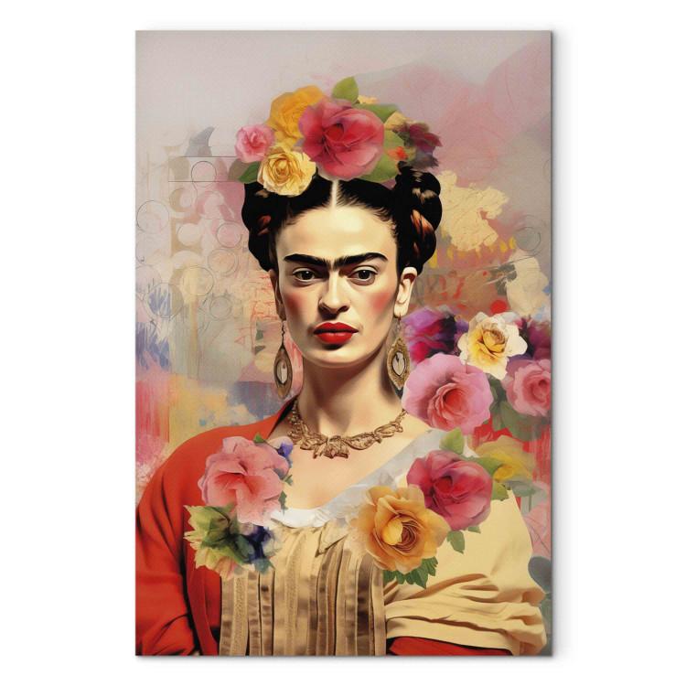 Large canvas print Portrait of Frida - A Woman on a Colorful Blurred Background With Flowers [Large Format]