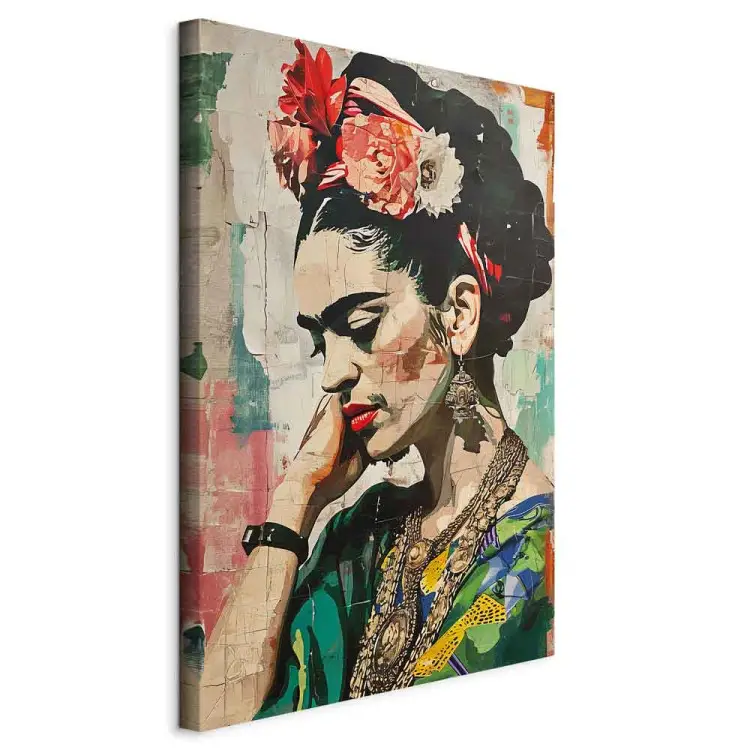 Frida Kahlo - colourful portrait of a woman on a cracked wall