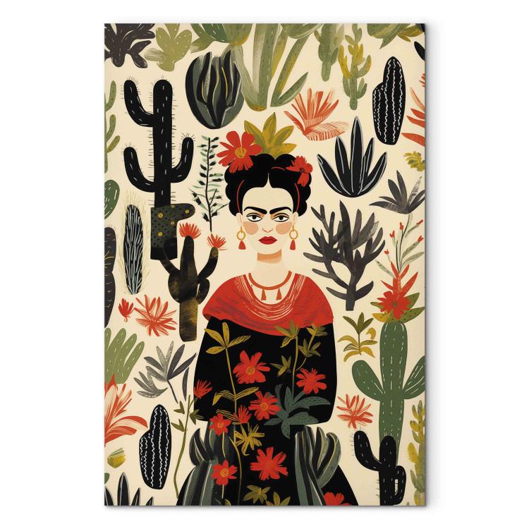 Canvas Print Frida Kahlo - Portrait of the Artist Amid Desert Flora Full of Cacti