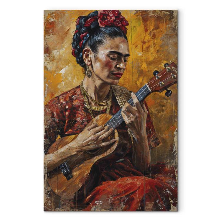 Canvas Print Frida Kahlo - Portrait of a Woman Playing the Ukulele in Brown Tones