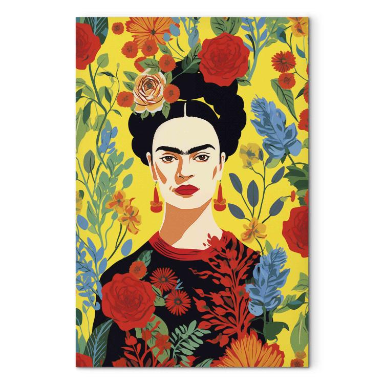 Canvas Print Frida Kahlo - Portrait of the Artist on a Yellow Floral Background