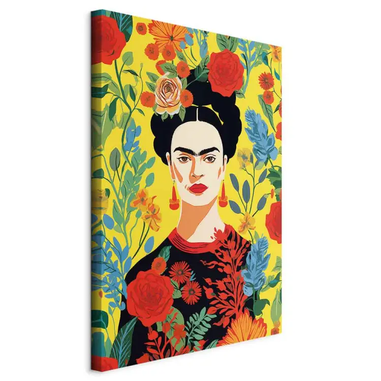 Frida Kahlo - portrait of the artist on a yellow floral background