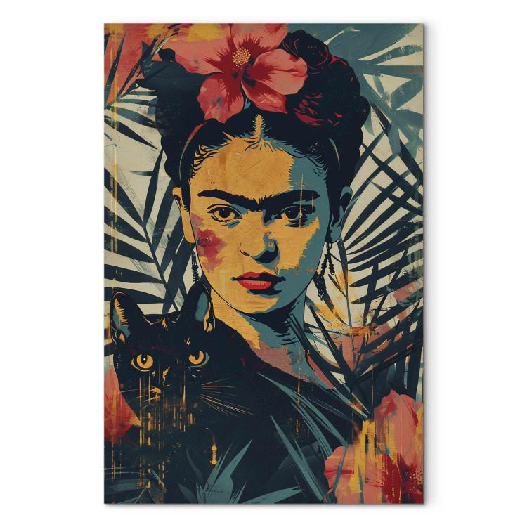 Canvas Print Frida Kahlo - A Portrait of the Artist Inspired by the Risograph Technique