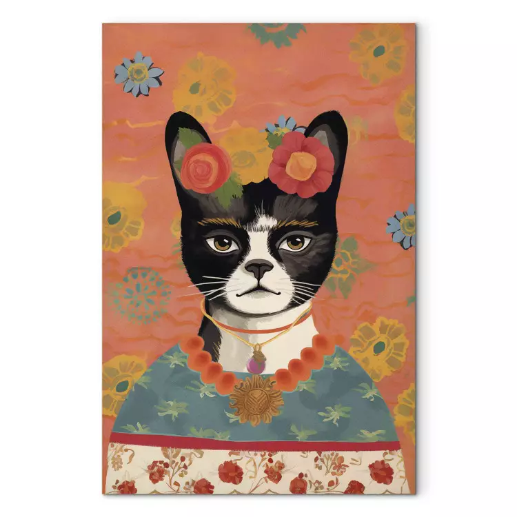 Animal Portrait - Cat With Flowers Inspired by Frida’s Image