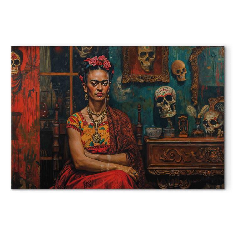 Canvas Print Frida Kahlo - Composition With the Painter Sitting in a Room With Skulls