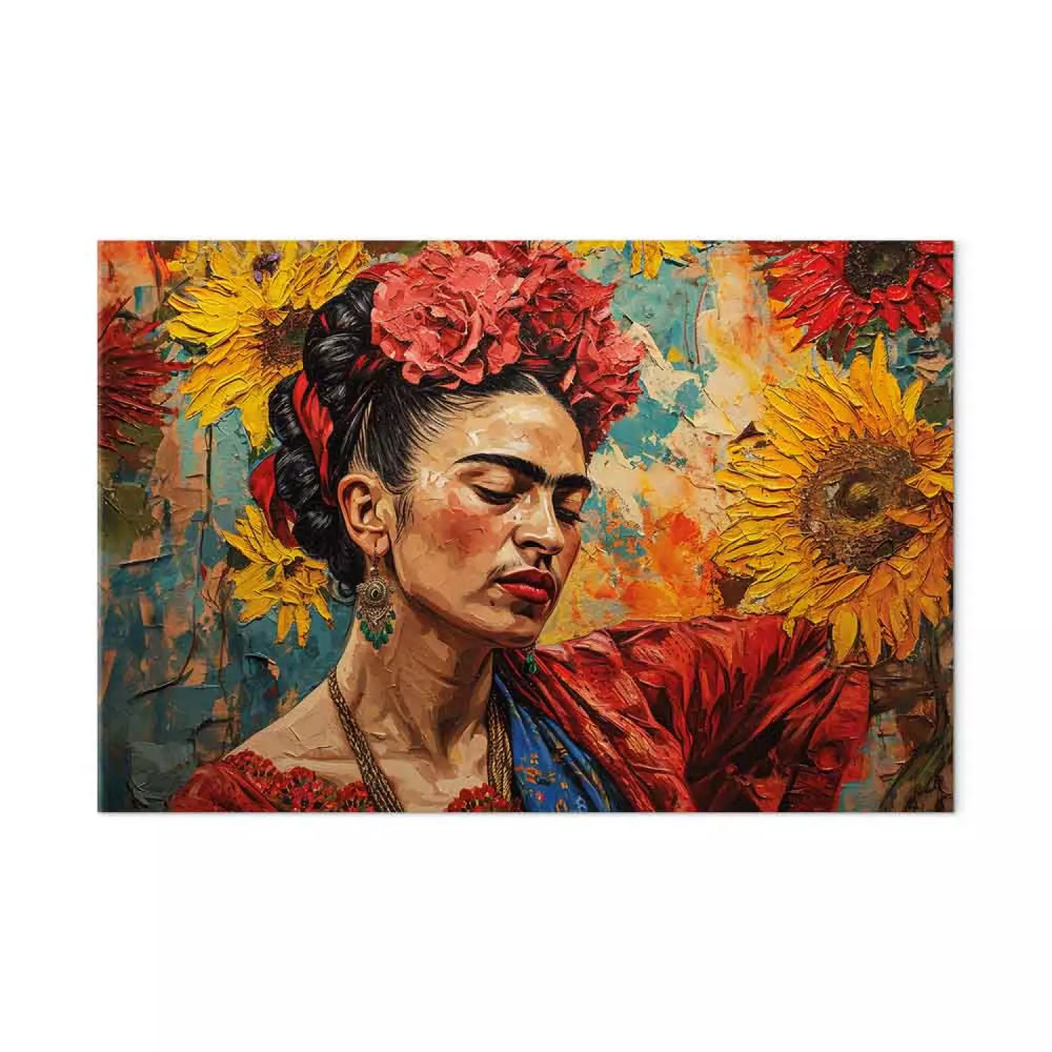 Art Print Frida Kahlo woman with sunflowers in Van Gogh style bimago