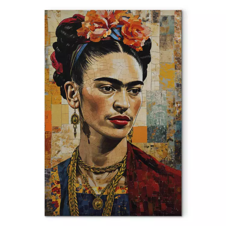 Frida Kahlo - Portrait on a Mosaic Background Inspired by Klimt’s Style