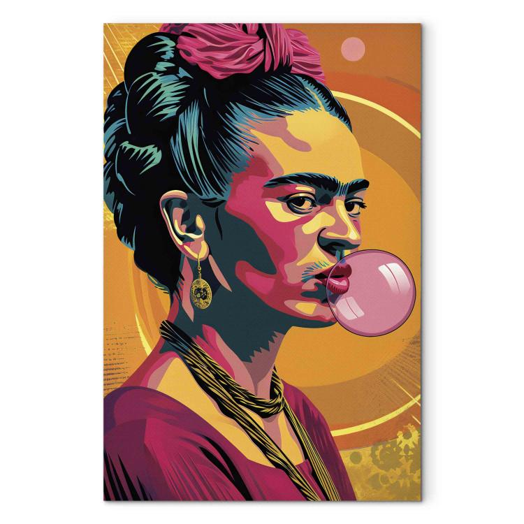 Canvas Print Frida Kahlo - Portrait of a Woman With Bubble Gum in Pop-Art Style
