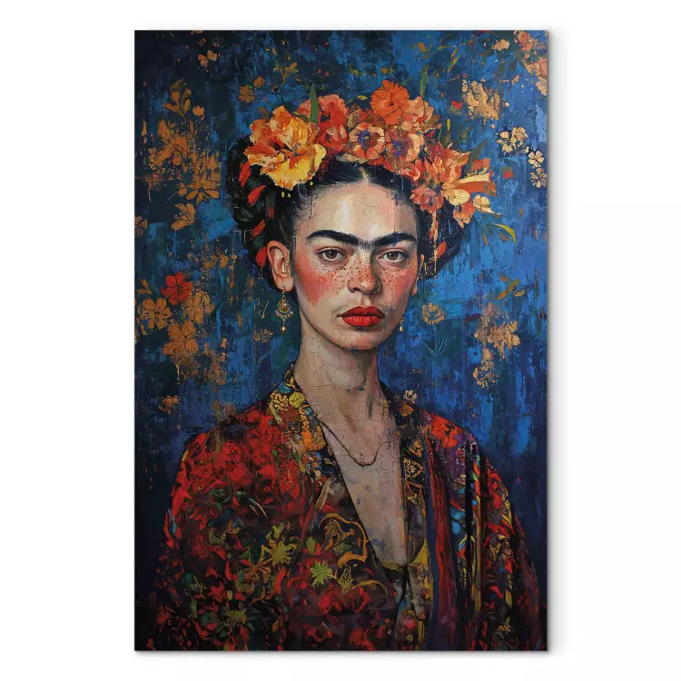 Portrait of Frida - Klimt-Style Composition on a Dark Blue Background