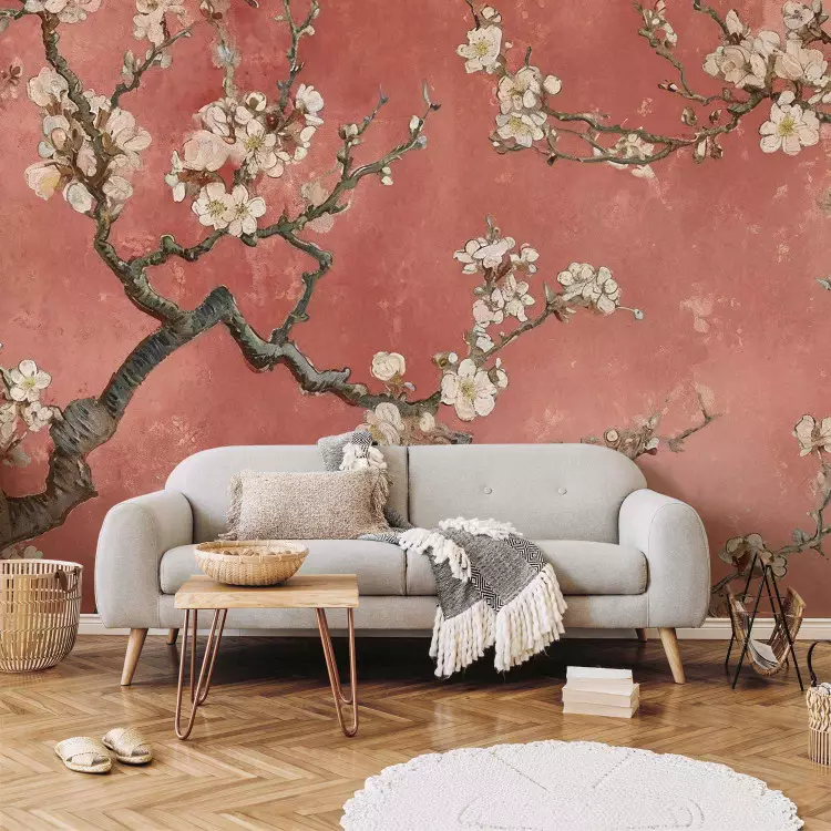 Flowering Tree - Composition With Branches Against a Terracotta Background
