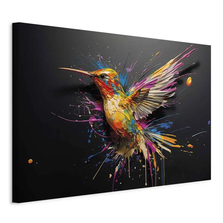 Coloured bird - watercolour vision of a hummingbird on black background