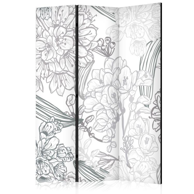 Room Divider Sketch - Outline of Flowers in Shades of Gray on a White Background [Room Dividers]