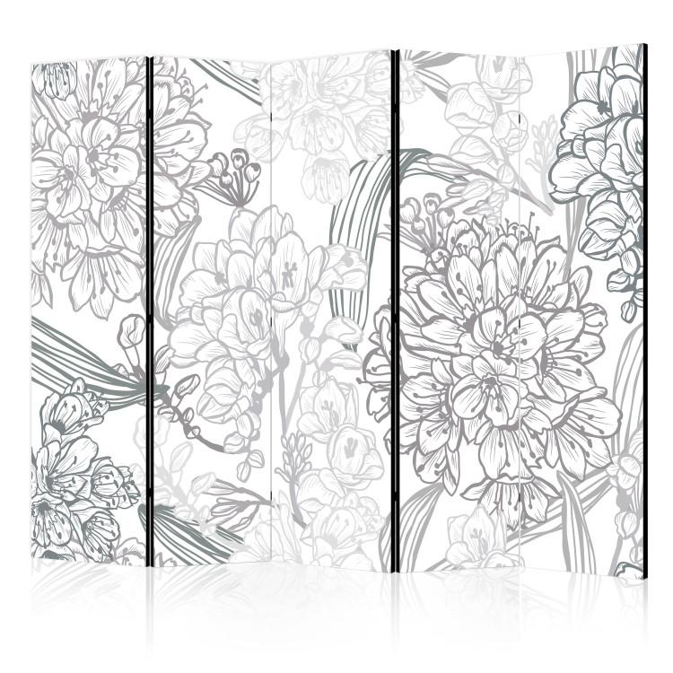 Room Divider Sketch - Outline of Flowers in Shades of Gray on a White Background II [Room Dividers]