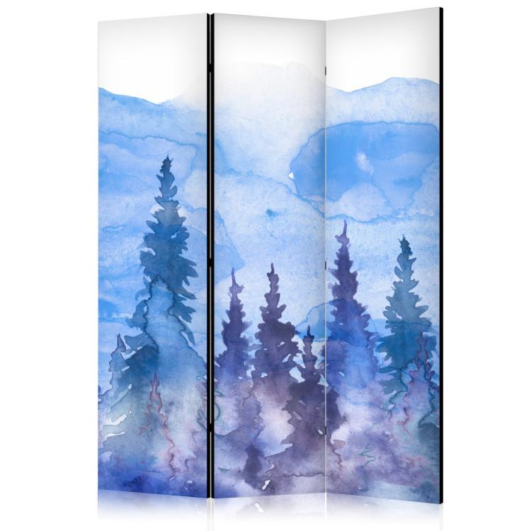 Room Divider Watercolor Landscape - Cobalt Forest of Christmas Trees on the Background of Mountain Peaks [Room Dividers]