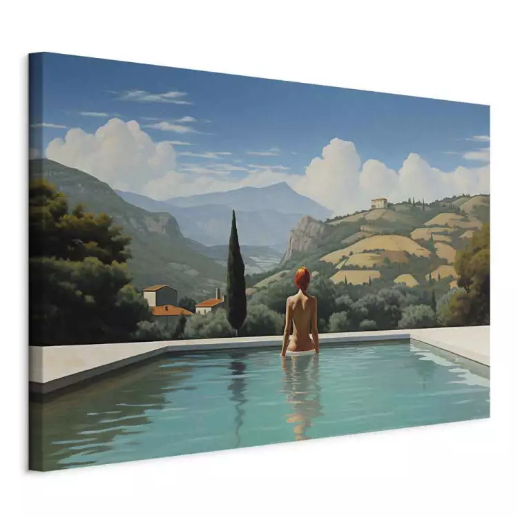 Looking into the distance - pensive figure in a swimming pool