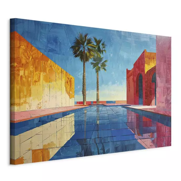 Palm trees and architecture - coloured walls and blue pool