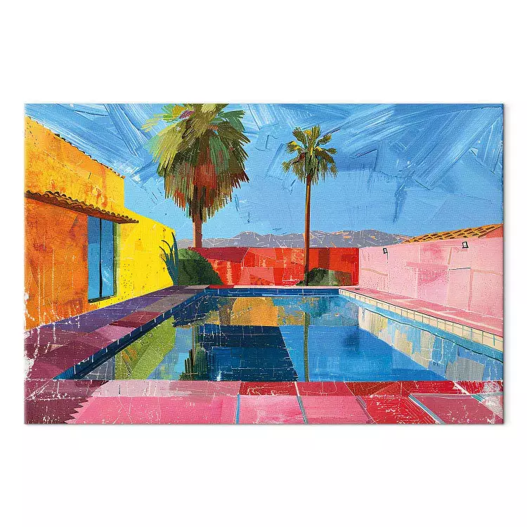 Colorful Pool - Tropical Palm Trees and Colorful Walls by the Water