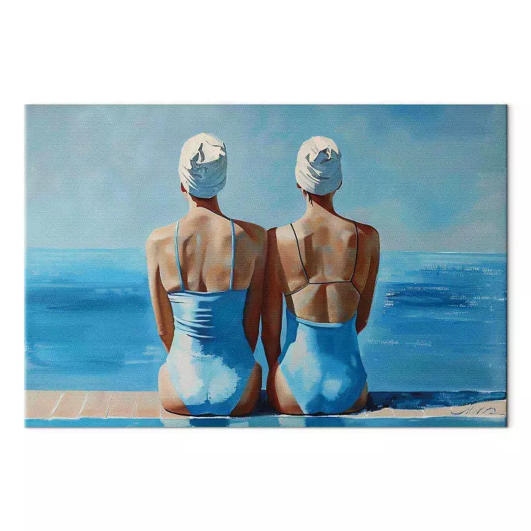 Blue Harmony - Two Women in Swimsuits by the Sea
