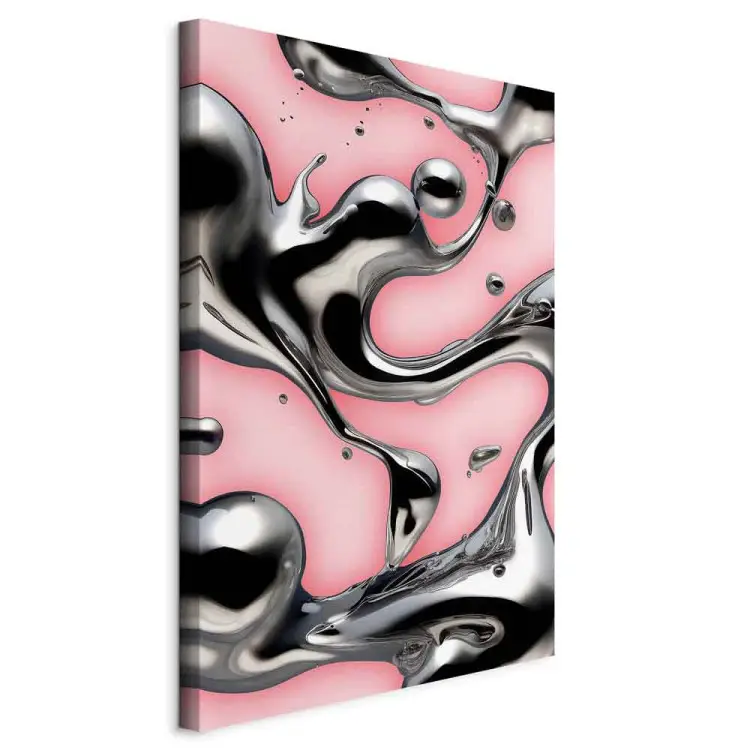 Liquid Metal - Abstract Silver Forms on Pink-Colored Background