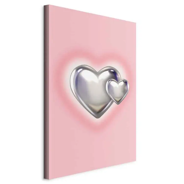 Metallic Hearts - Silver Shapes on Subtle Pink Background