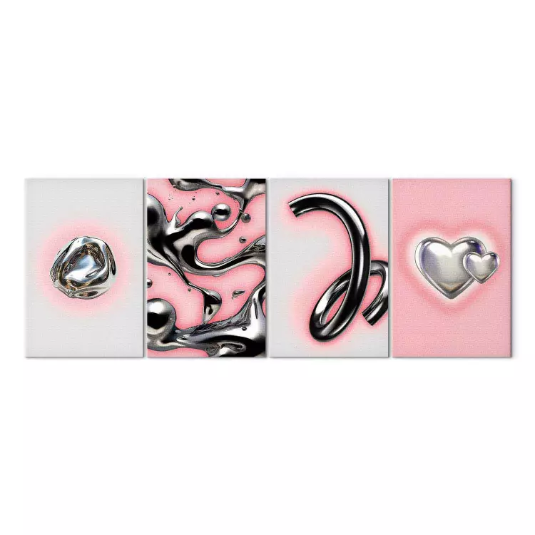 Liquid Metal - Fluid Chromed Shapes and Dynamic Forms on Pink Background