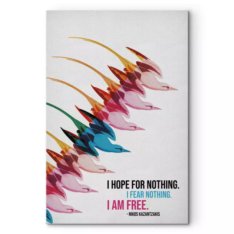 Colorful Wings - Abstract Birds in Pink and Blue Shades with a Quote