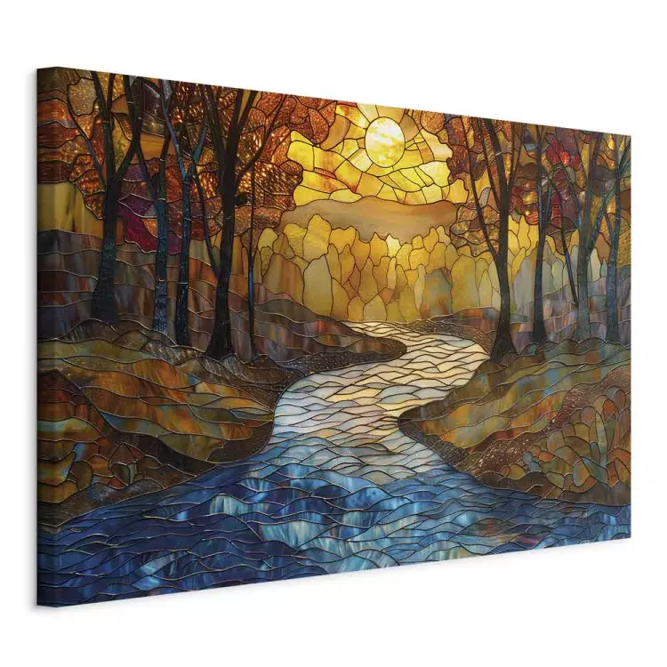 River in Autumn - Klimt-Inspired Mosaic Landscape with Trees