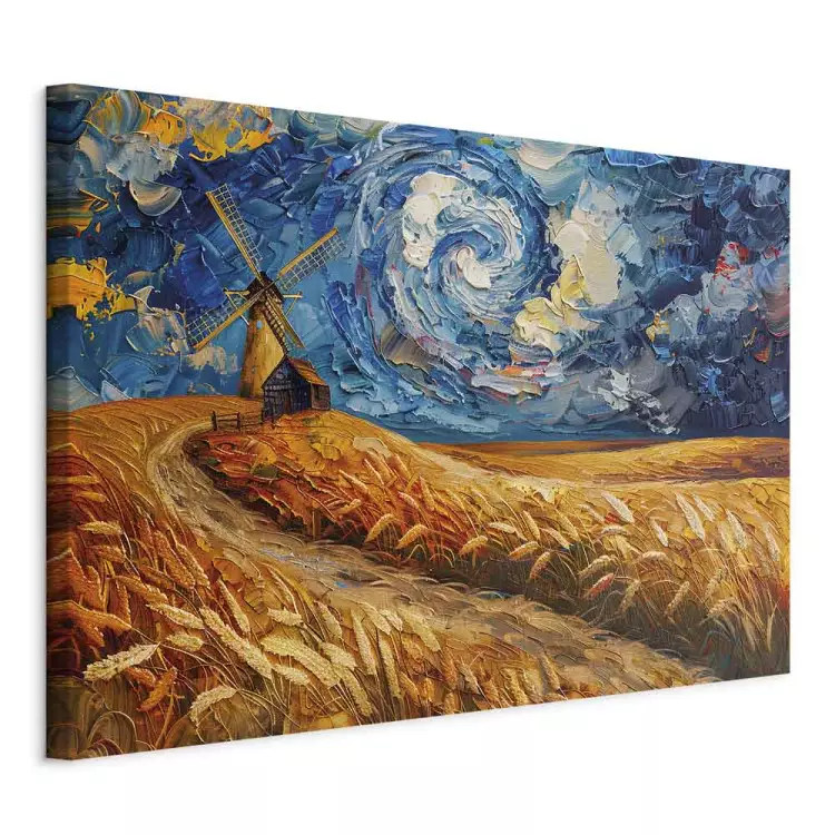 Mill and Sky - Van Gogh-Inspired Landscape under Swirling Sky