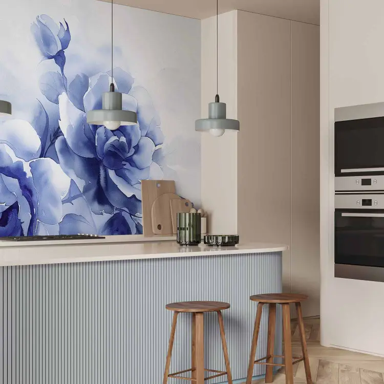 Blue roses - subtle watercolor compositions with leaves