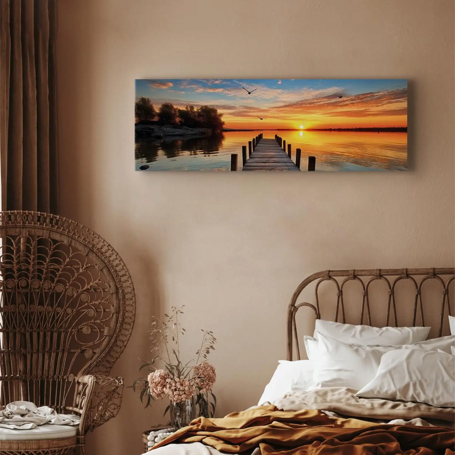 Artley Prints - Night Fall Pink Blossom Tree Lake Canvas Wall Art Prints Home Office Bedroom Star Scenary Pictures Decoration 60 X 40cm (24 X 16 Inches) A2 - View #4