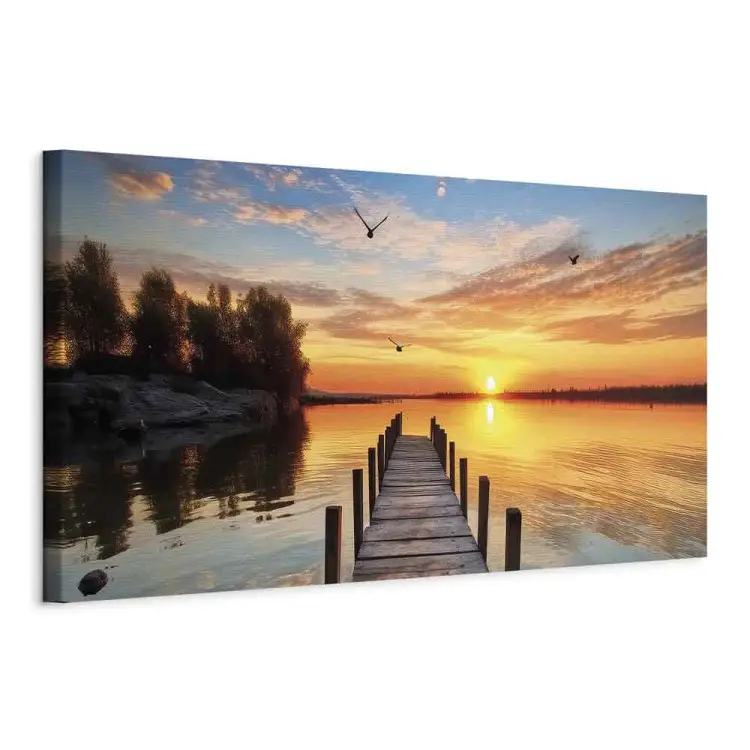 Artley Prints - Night Fall Pink Blossom Tree Lake Canvas Wall Art Prints Home Office Bedroom Star Scenary Pictures Decoration 60 X 40cm (24 X 16 Inches) A2 - View #5
