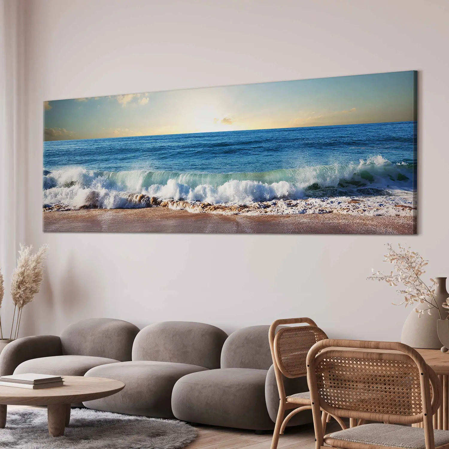 Large XXL canvas print Dawn on the Beach - Sea Waves and Rising