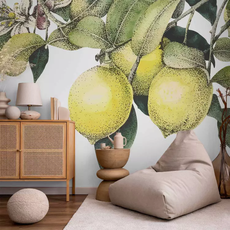 Citrus Paradise - Realistic Graphic with Blooming Lemon Tree Branch