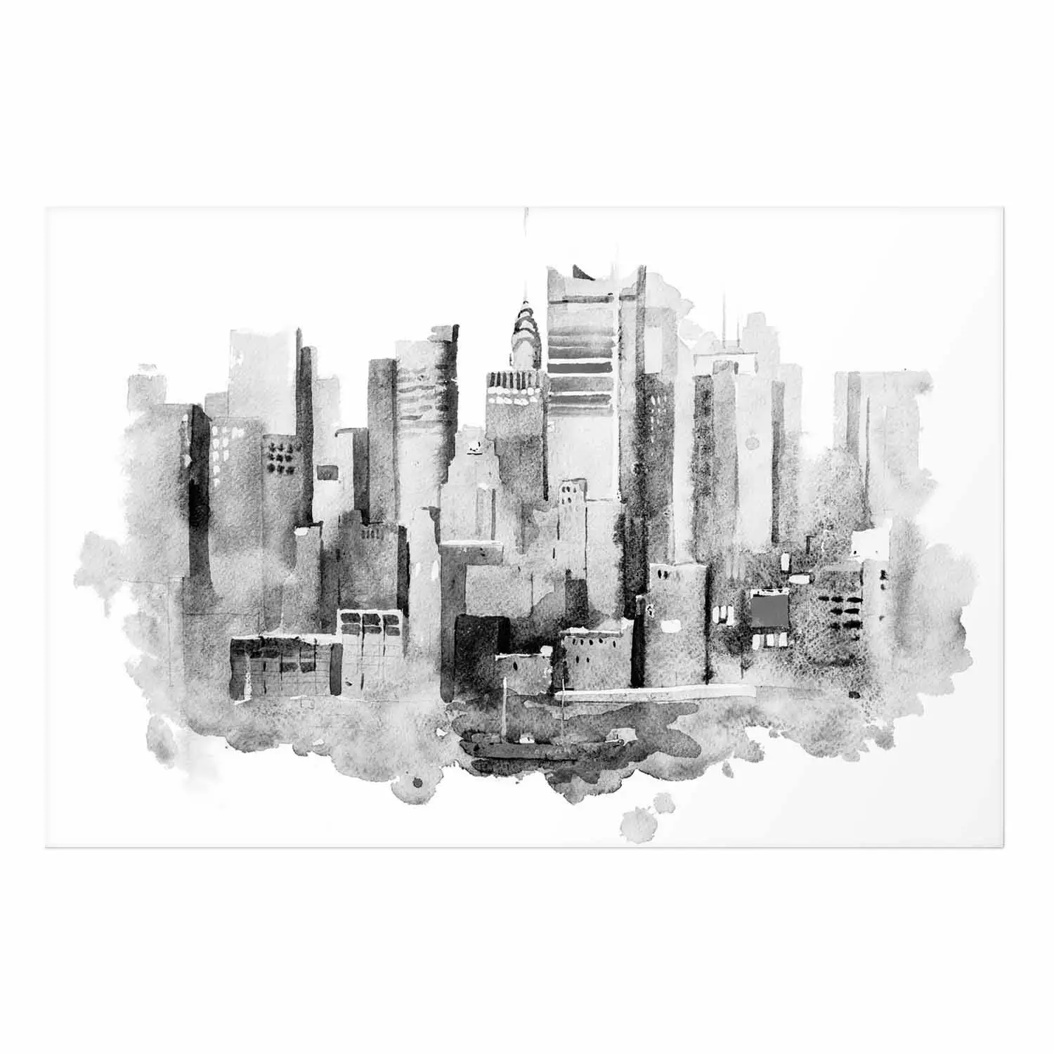 Black And White Painting City Glass Wall Art Skyline Of New York
